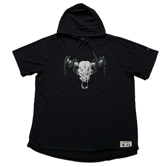 Under Armour Project Rock Hoodie Mens Size 2XL Short Sleeve Drawstring Black - Picture 1 of 7